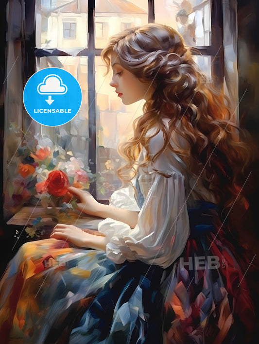 The beautiful girl sitting at a window