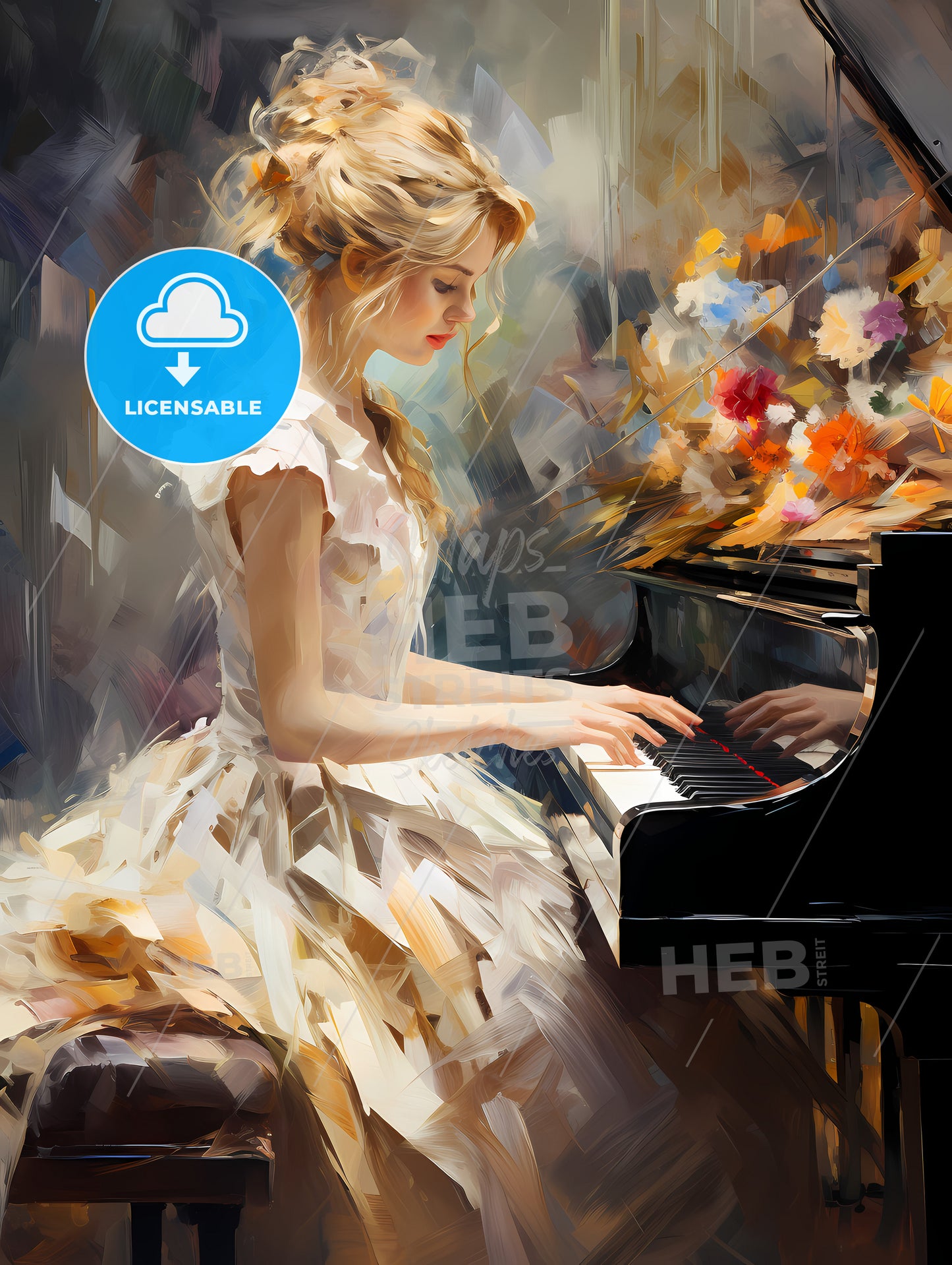 The girl playing on the piano