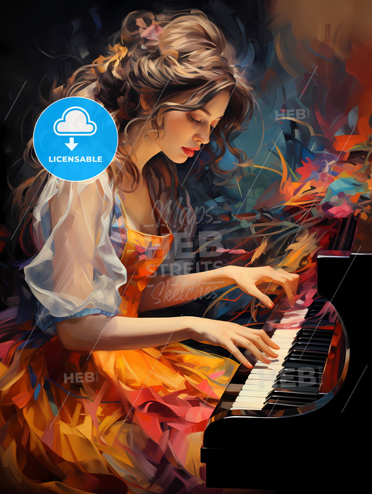 The girl playing on the piano