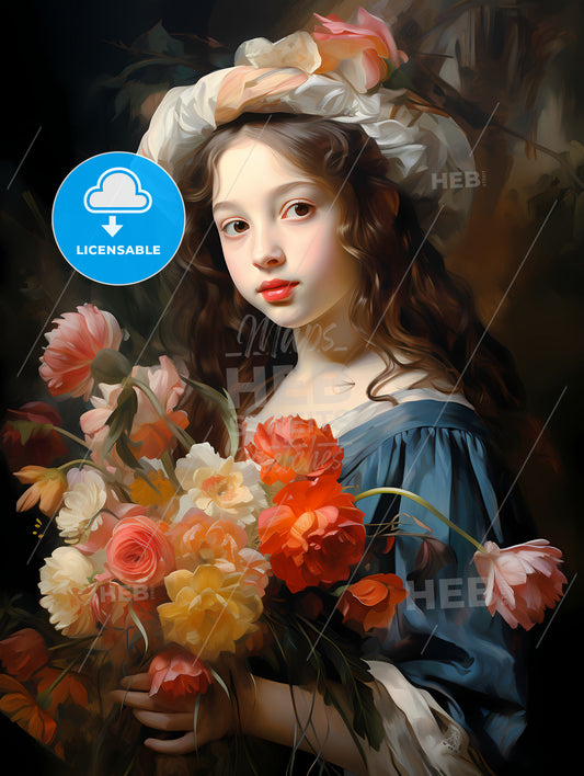 The young girl with a bouquet of flowers