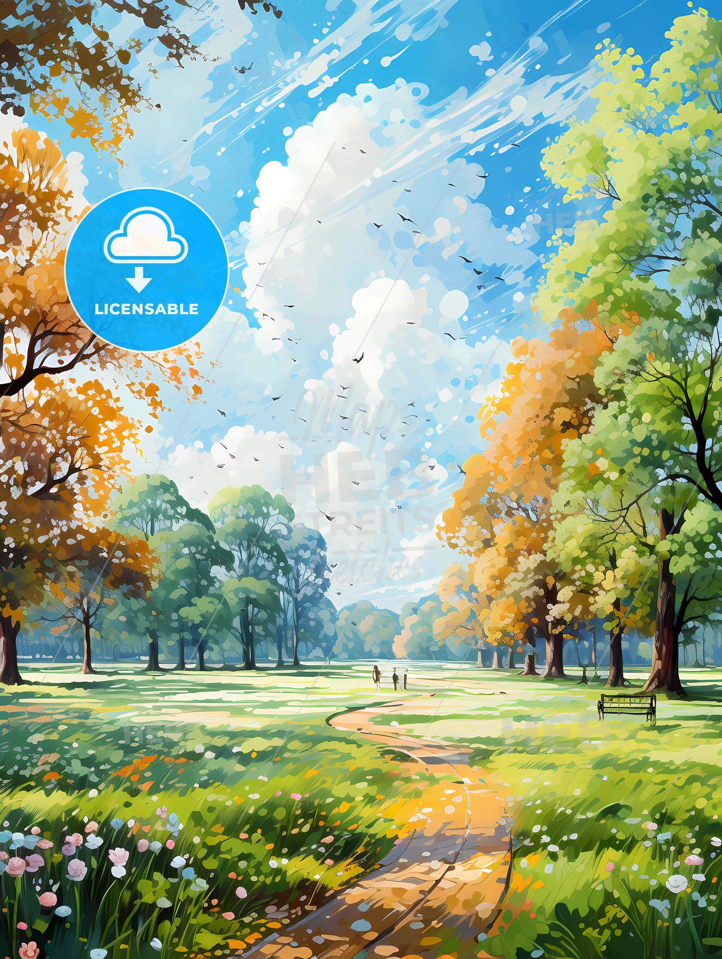 Trees and lawn on a bright summer day