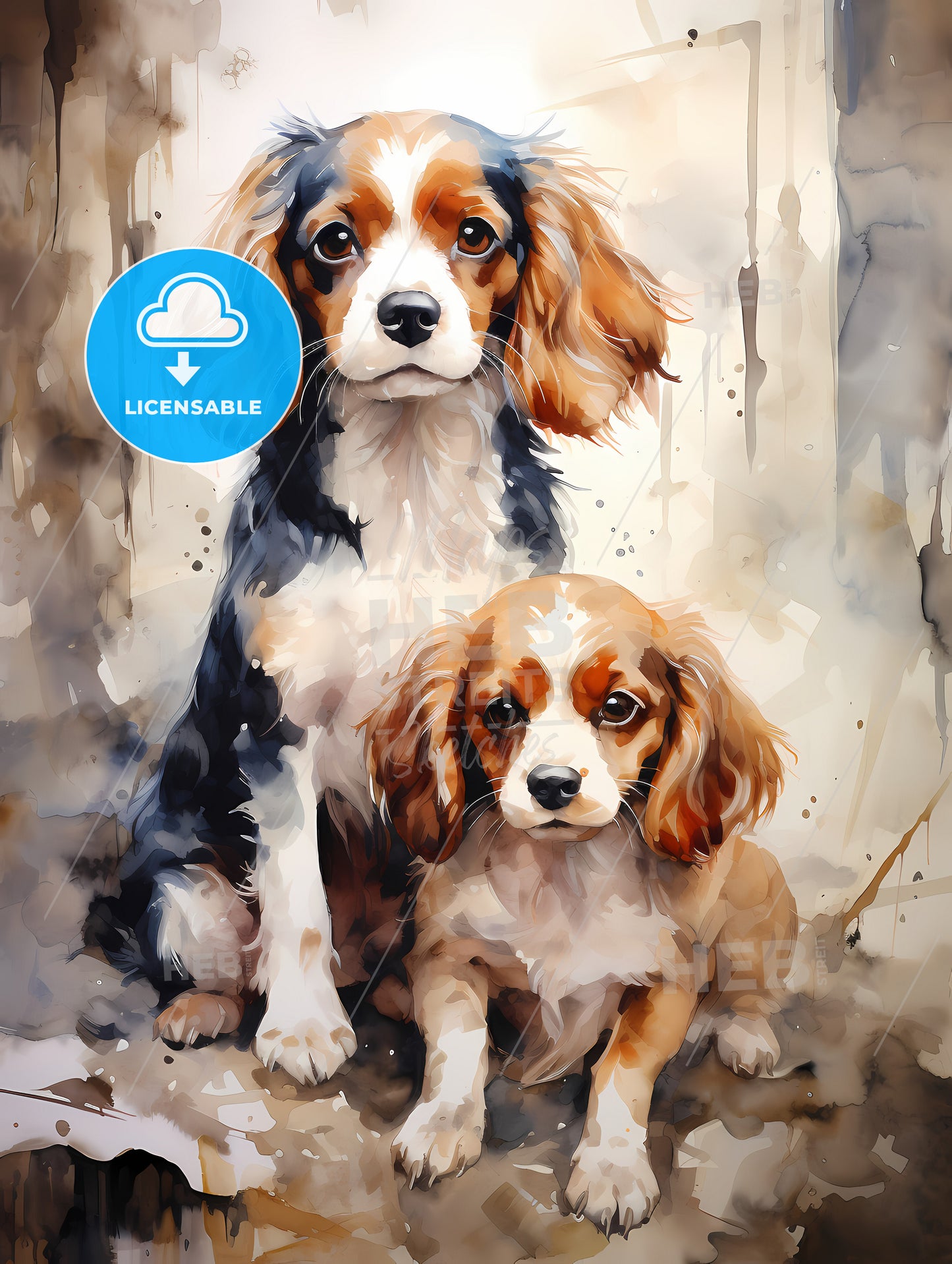 Two Cavalier King Charles Spaniel puppies