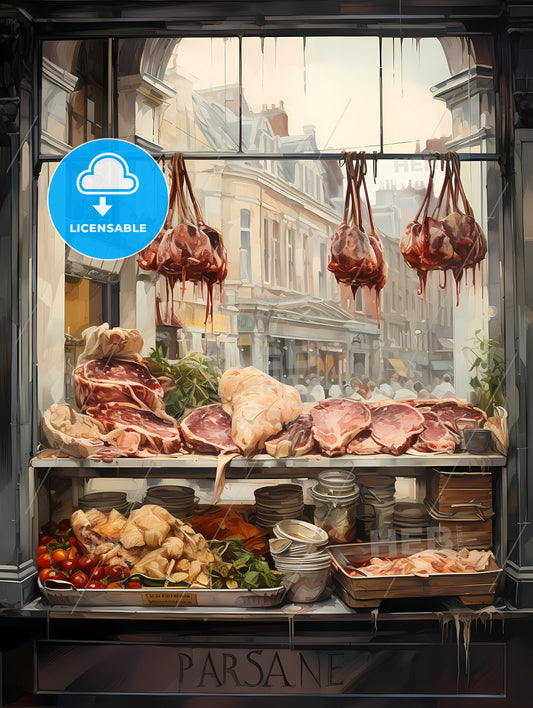 Typical shop window of a traditional irish butcher