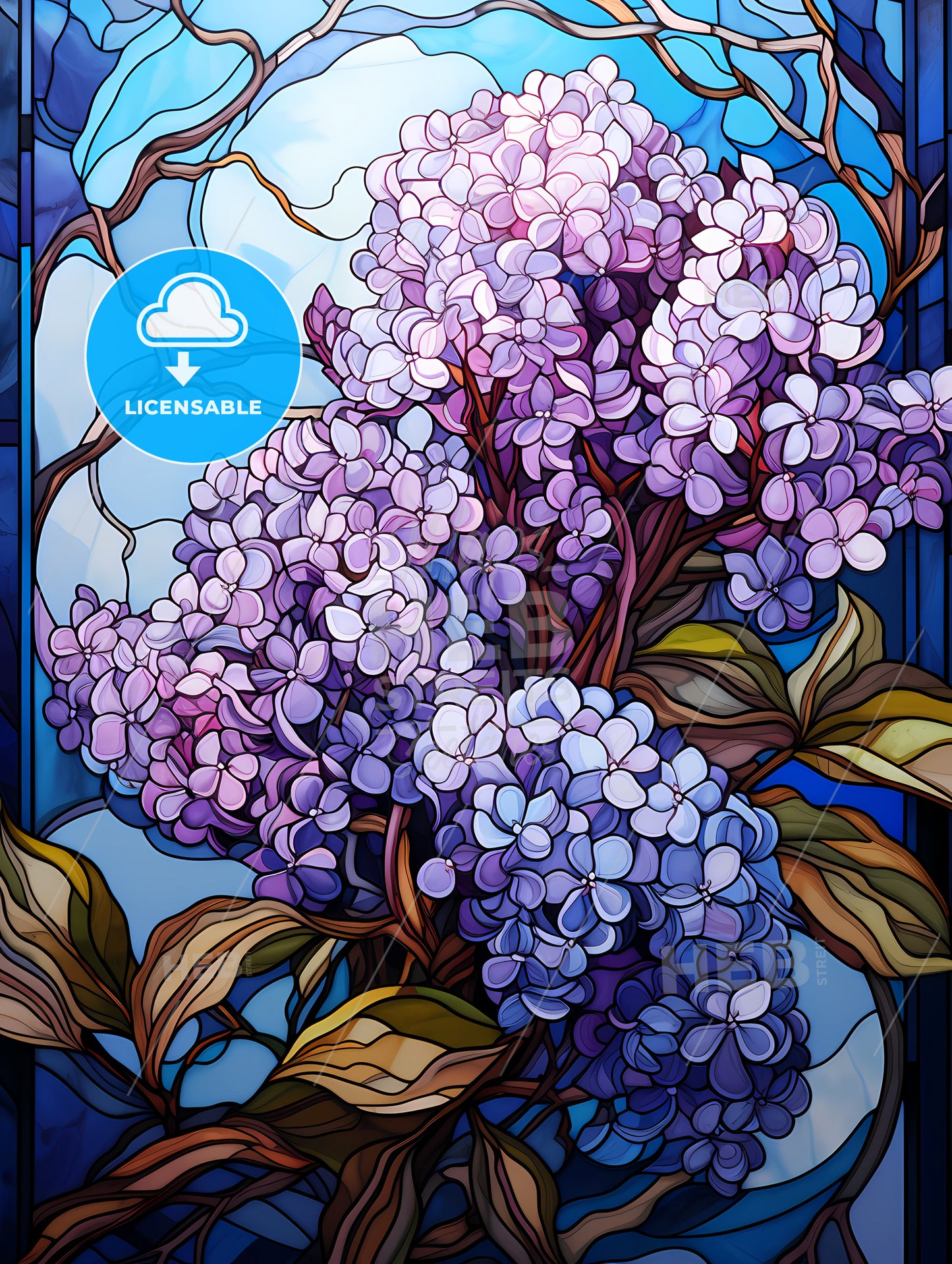 Vibrant Stained Glass Lilac Flower Elegance