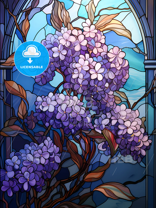Vibrant Stained Glass Lilac Flower Elegance