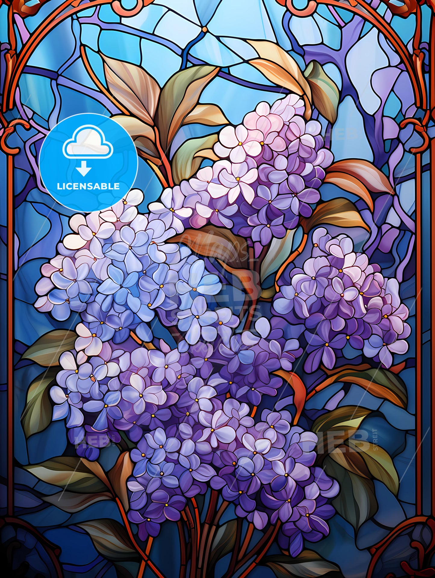 Vibrant Stained Glass Lilac Flower Elegance