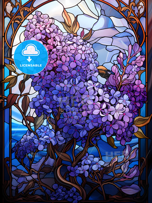 Vibrant Stained Glass Lilac Flower Elegance