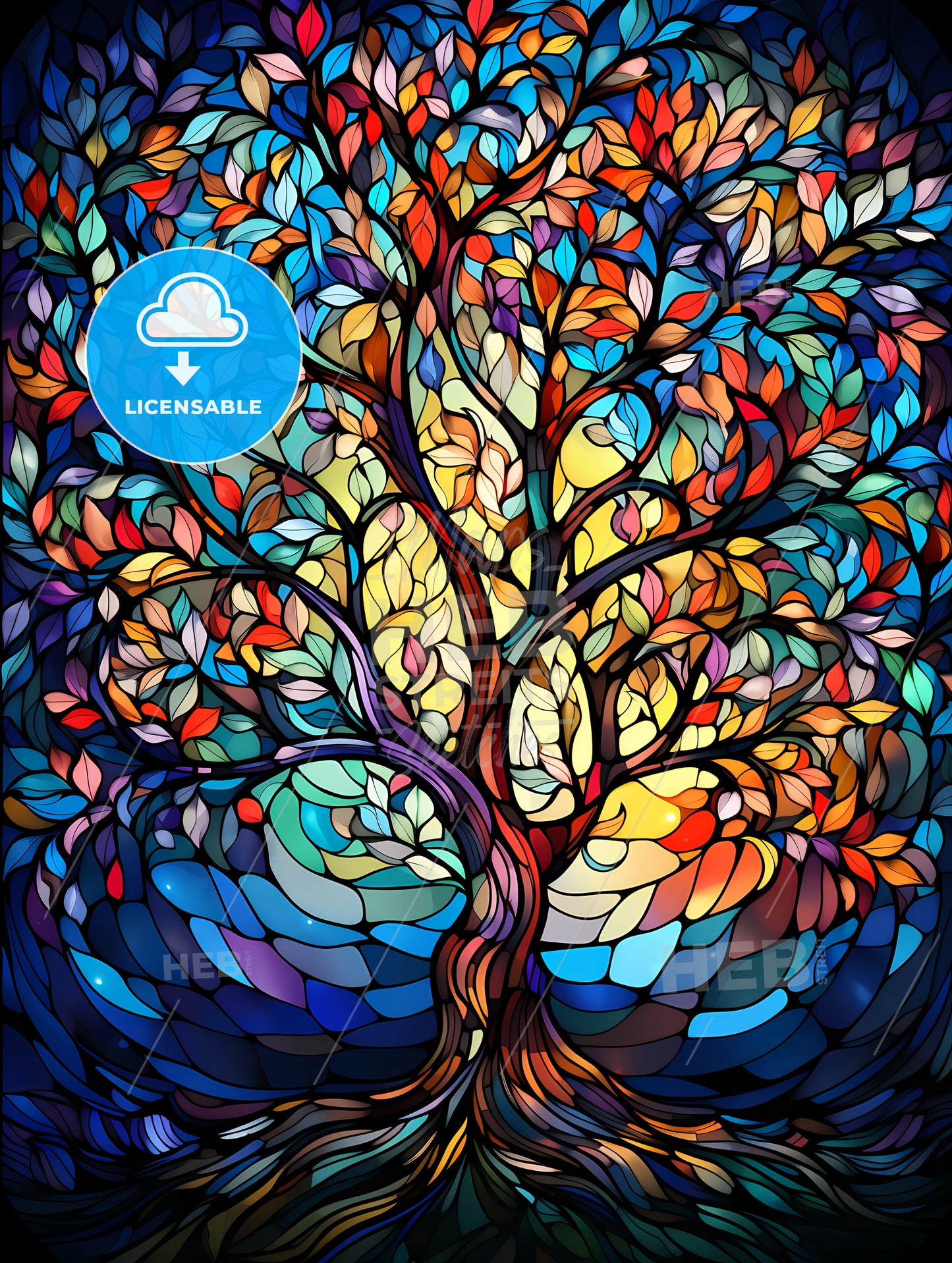 Vibrant Stained Glass Tree