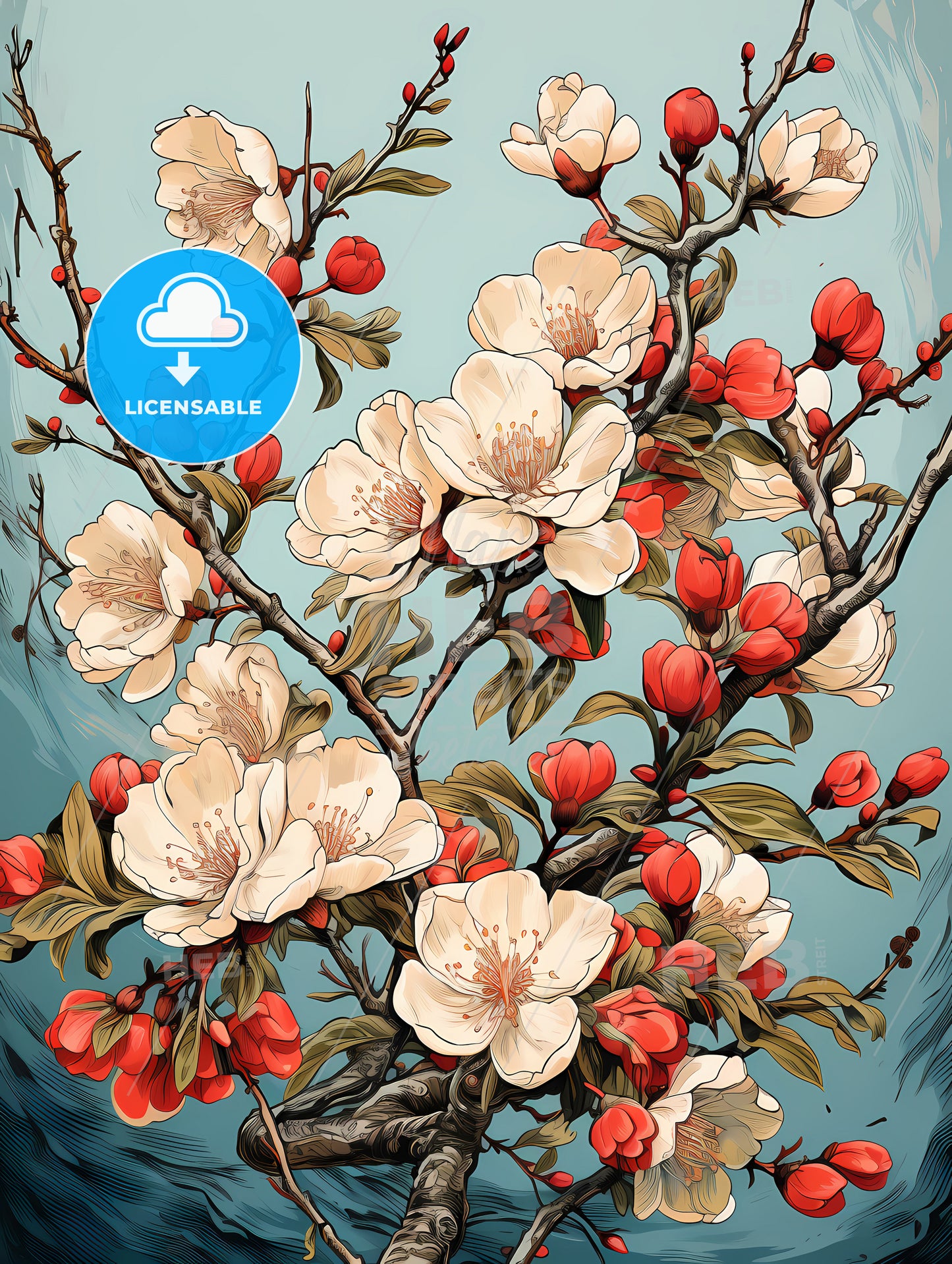 Vintage card with a blossoming branch