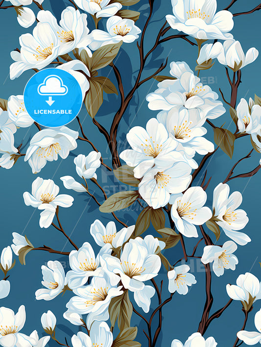White flowers on blue background