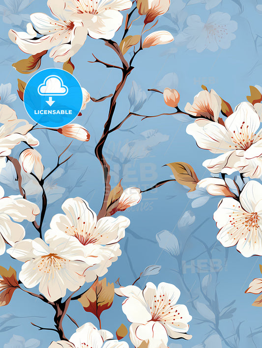 White flowers on blue background