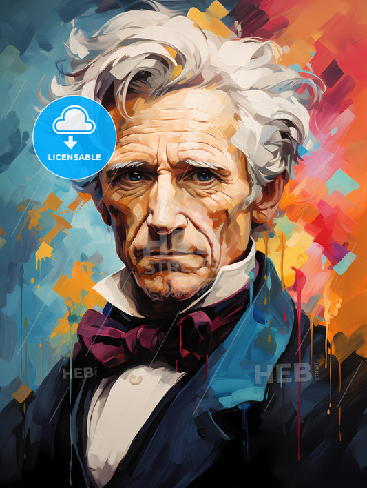 Andrew Jackson potrait with lines painted
