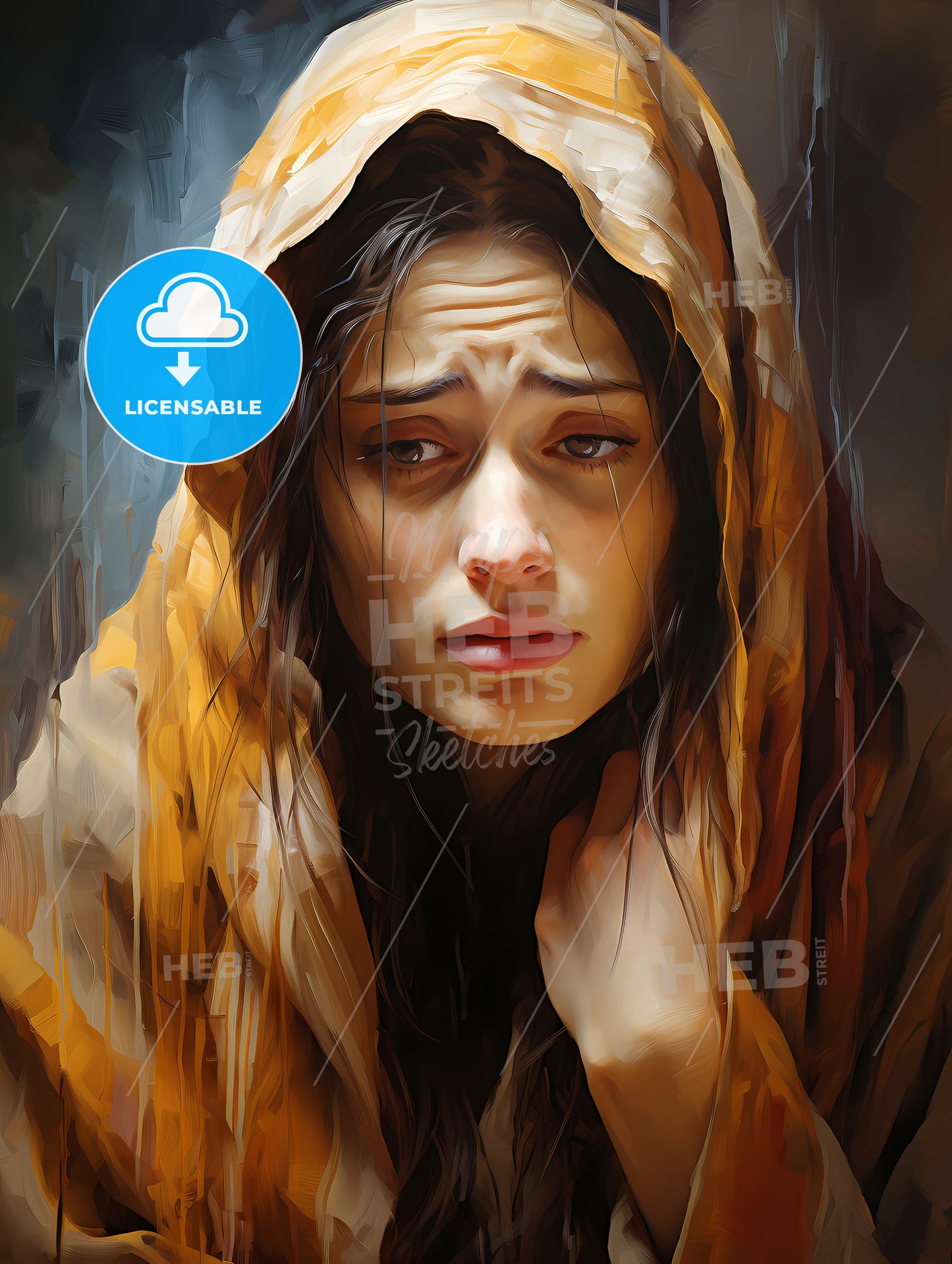 Closeup shot of a female wearing a biblical robe