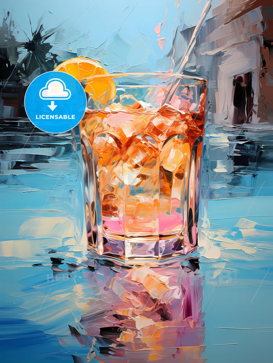 Colorful cocktail in front of attractive blue pool