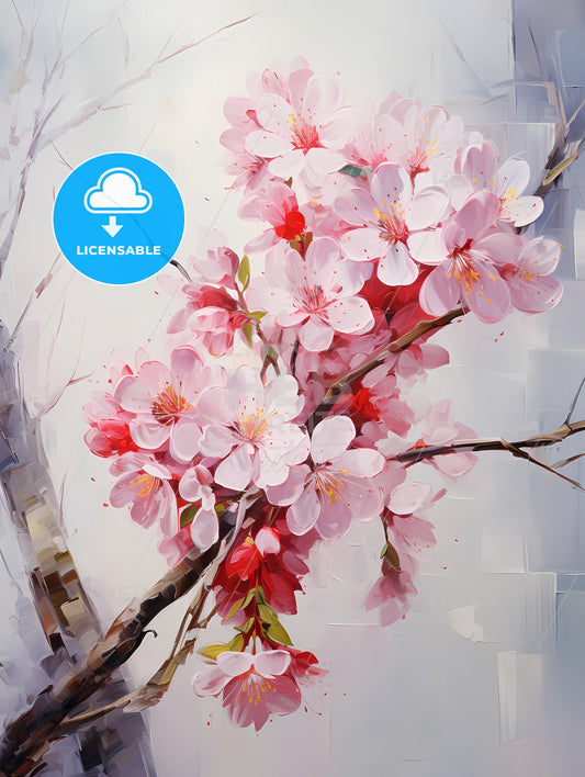 Fresh pink soft spring apple tree blossoms on white