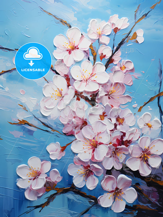 Hello spring background with cherry blossoms flowers