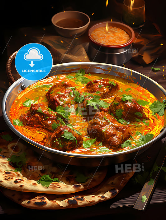 Indian curry lamb rogan josh in a steel karahi