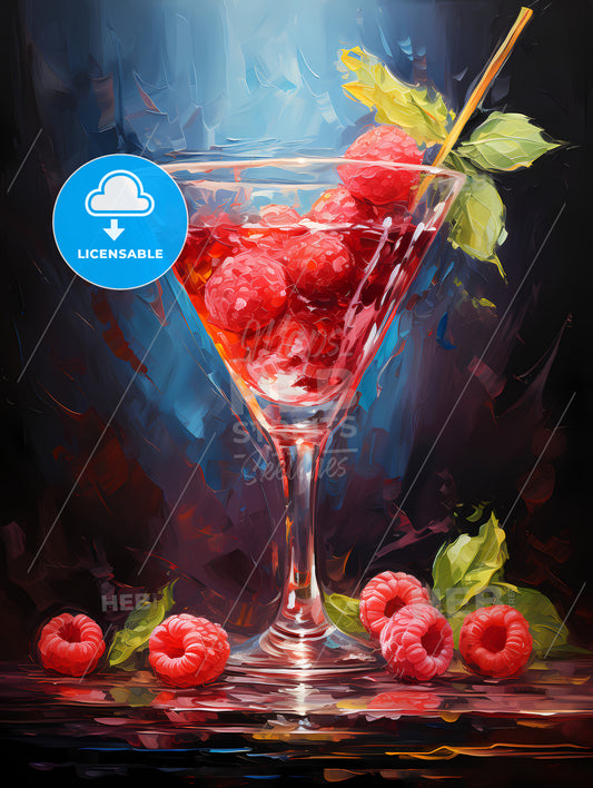 The raspberry martini is a vibrant red cocktail