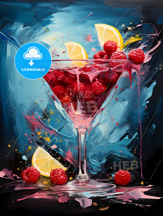 The raspberry martini is a vibrant red cocktail