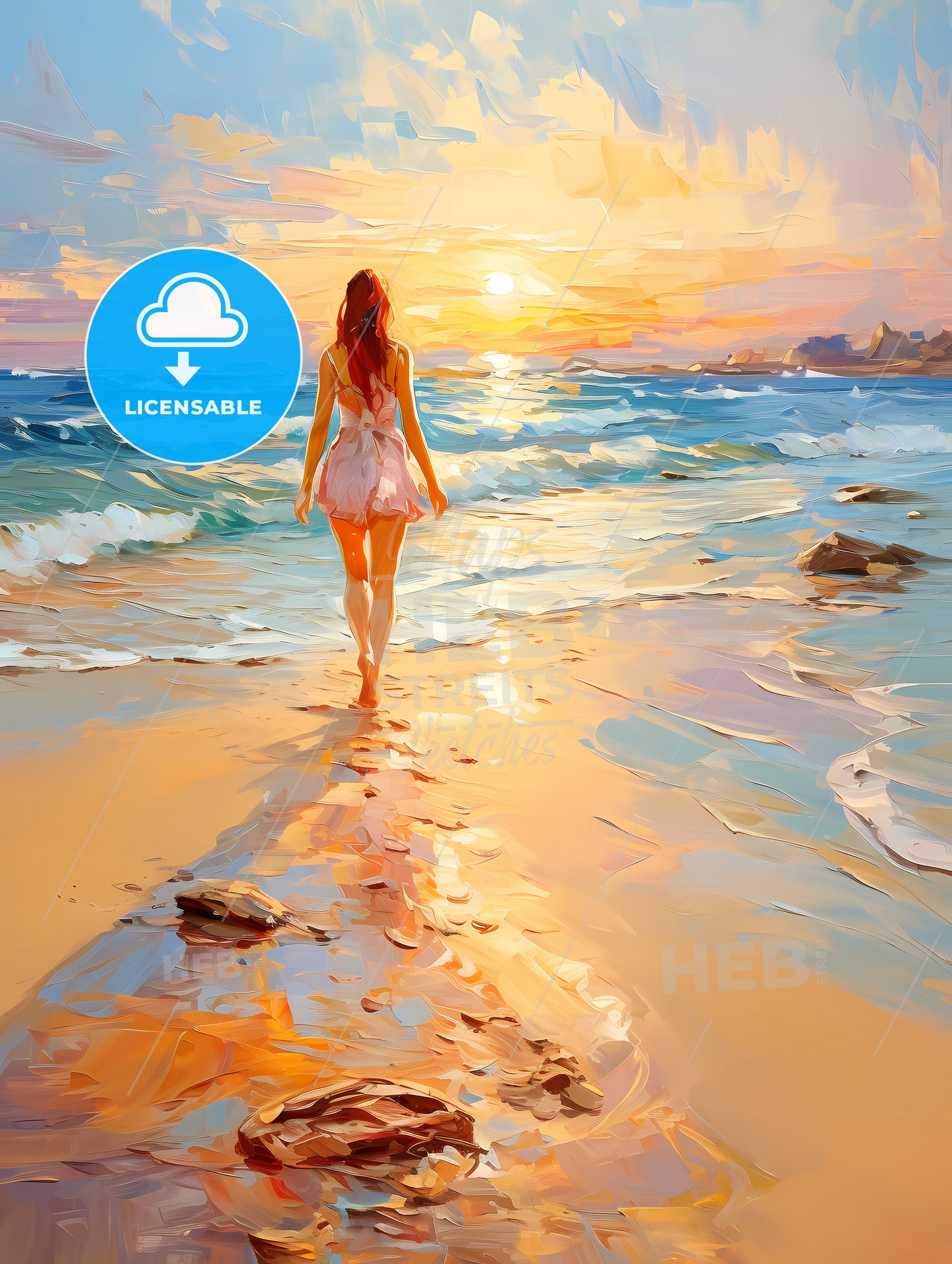 woman walking on sand beach leaving footprints