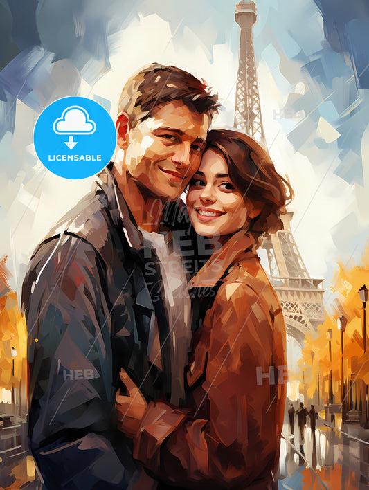 couple in front of the Eiffel tower in Paris