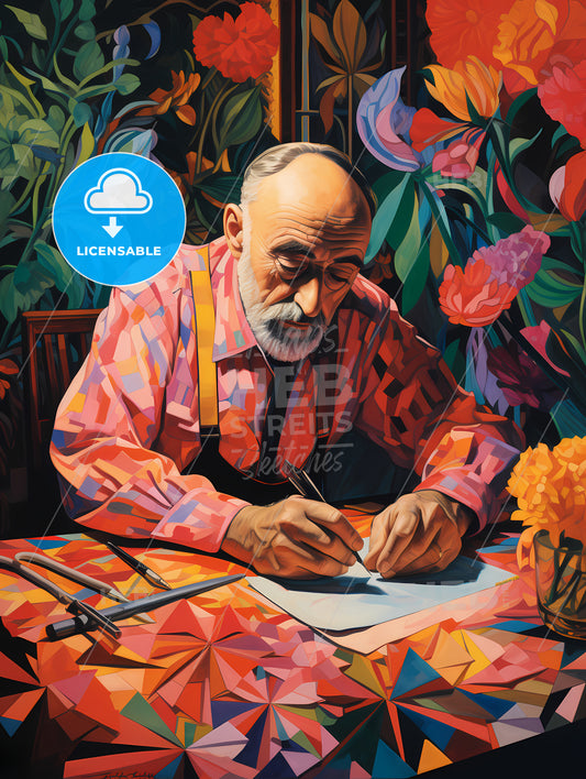 Henri Matisse is cutting paper in his bed