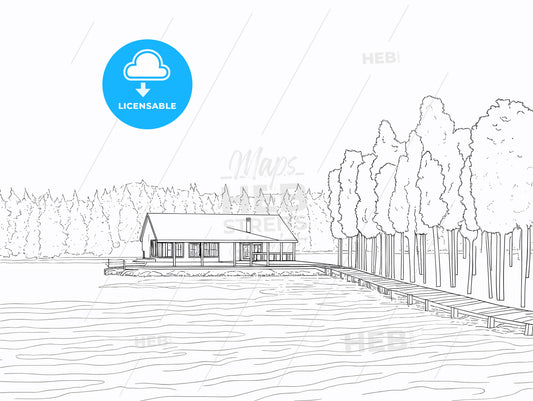 a modern house by a lake