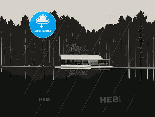 a modern house by a lake