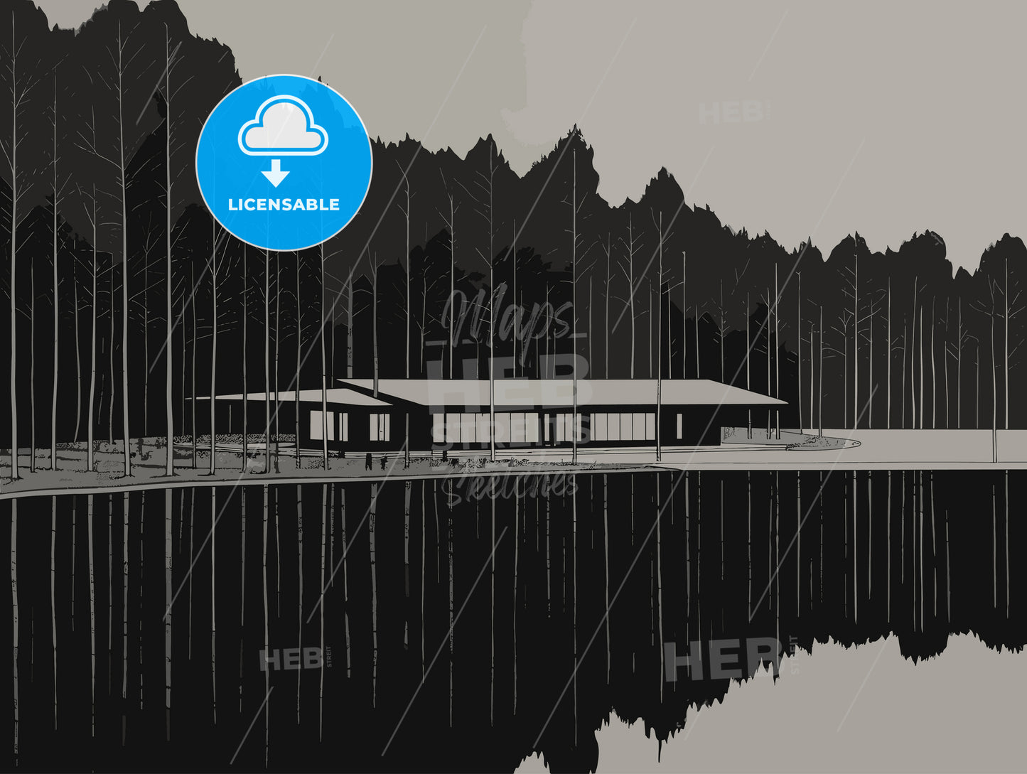 a modern house by a lake