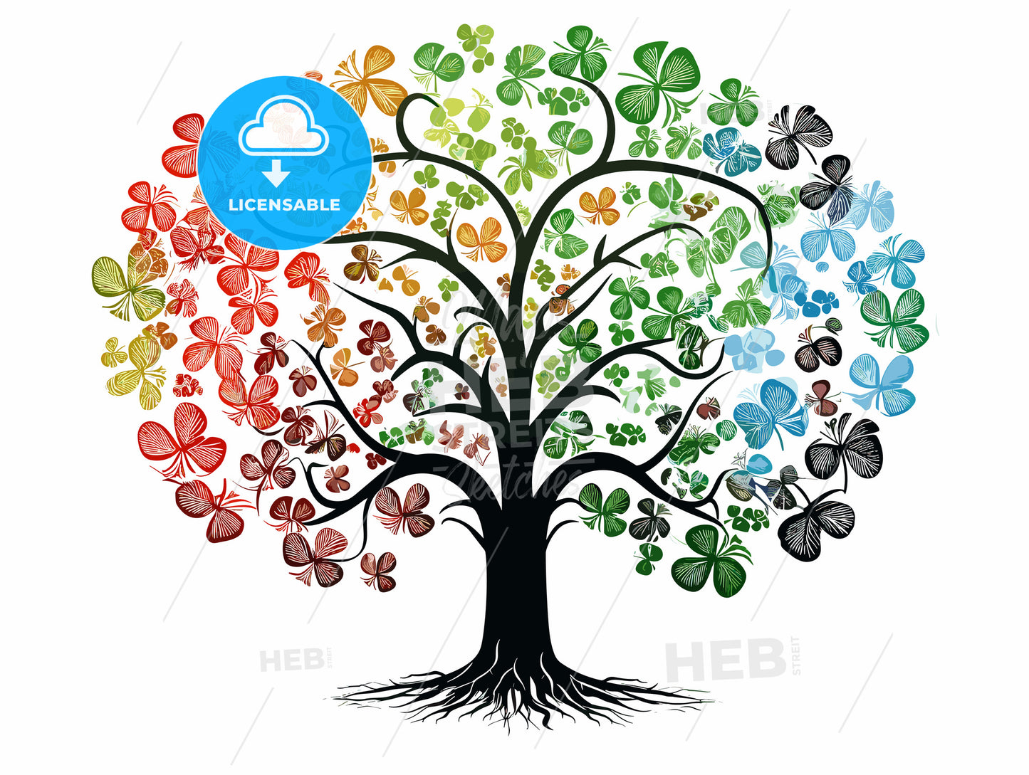 A tree composed of many colorful clover.