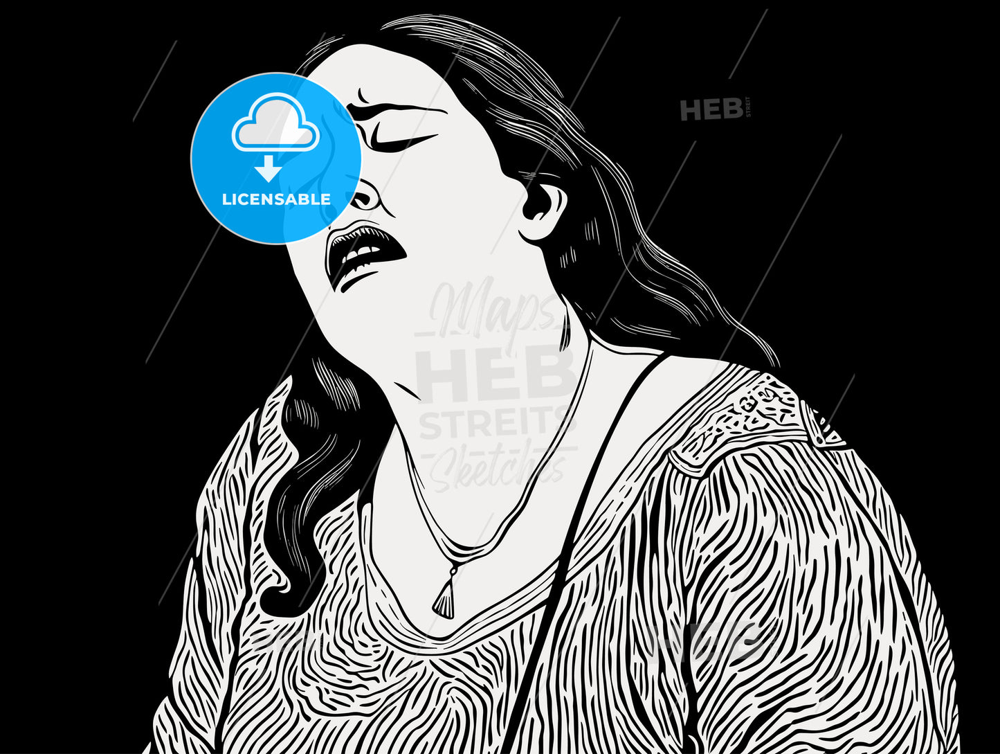 A woman puts her hand on her chest and looks up cryin