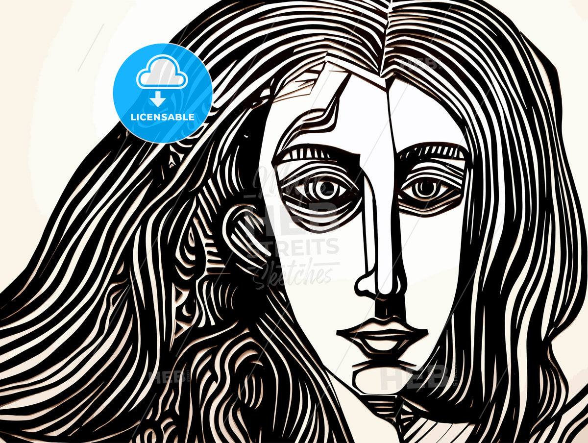 bust of 25 year old woman lino cut.