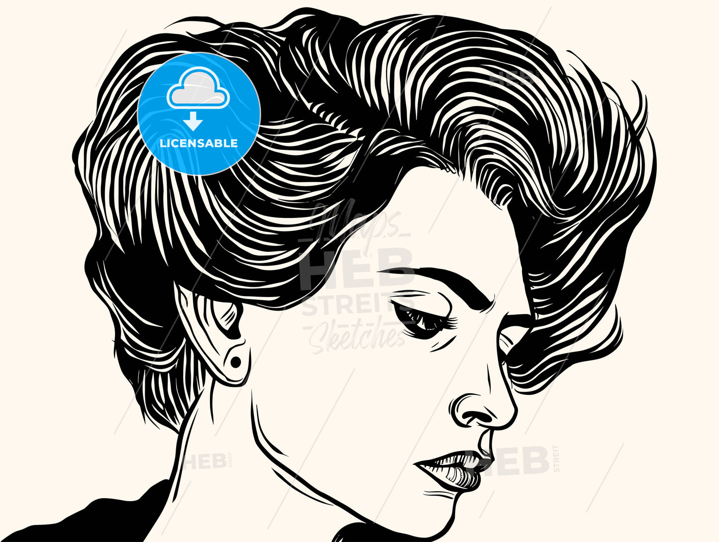 bust of 25 year old woman lino cut.