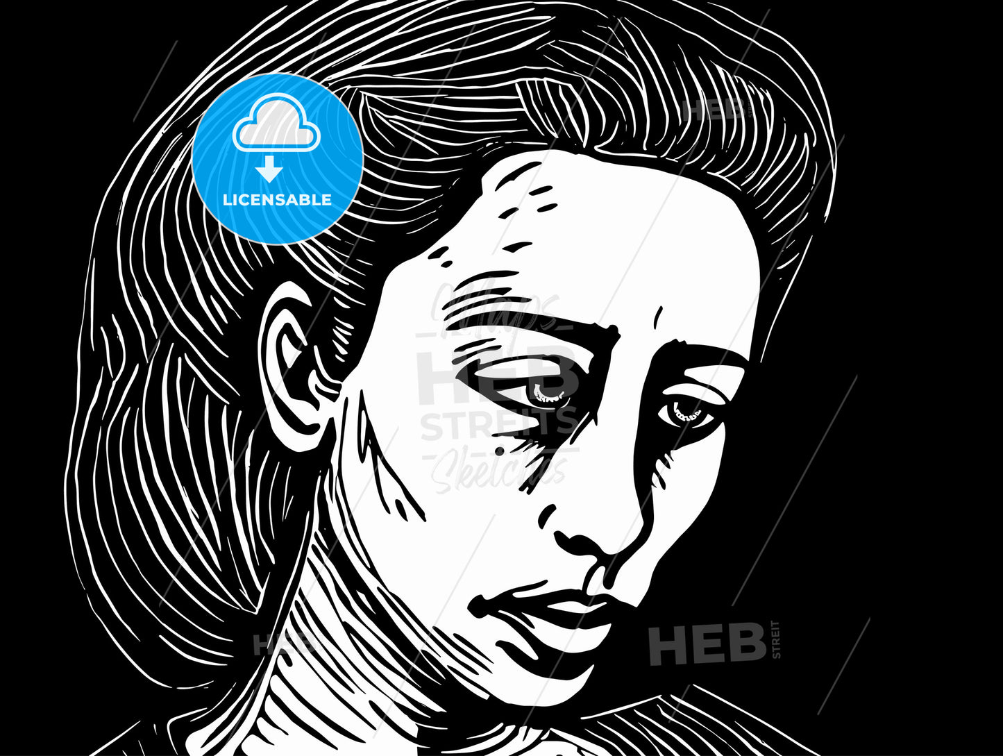 bust of 25 year old woman lino cut.