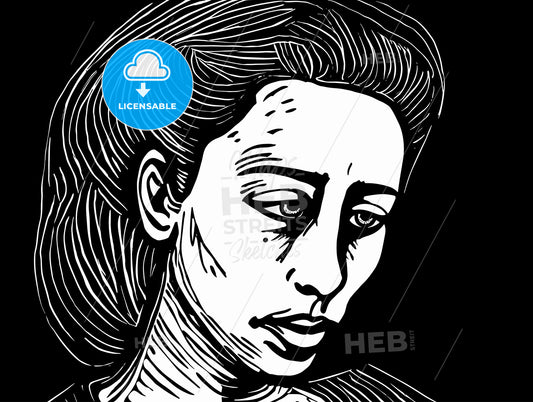 bust of 25 year old woman lino cut.