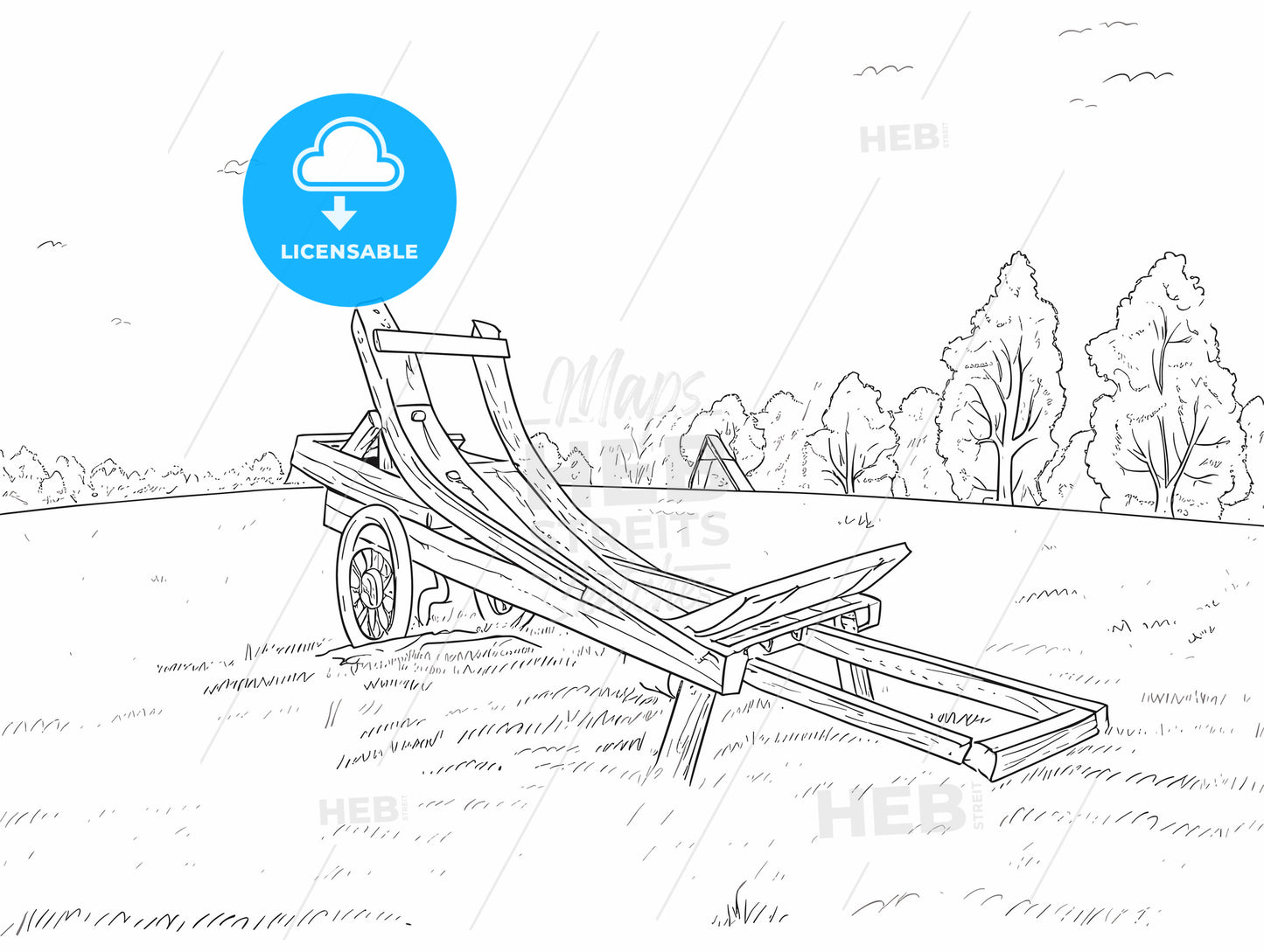 catapult on a field woodcut engraving .