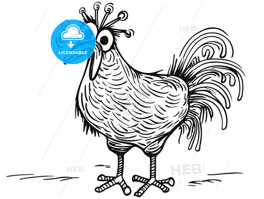 Confused hen cartoon line art.