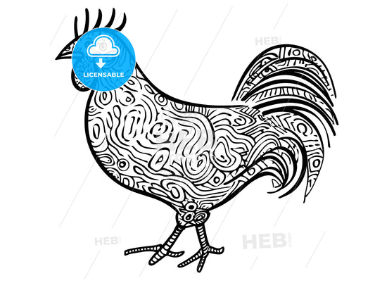 Confused hen cartoon line art.