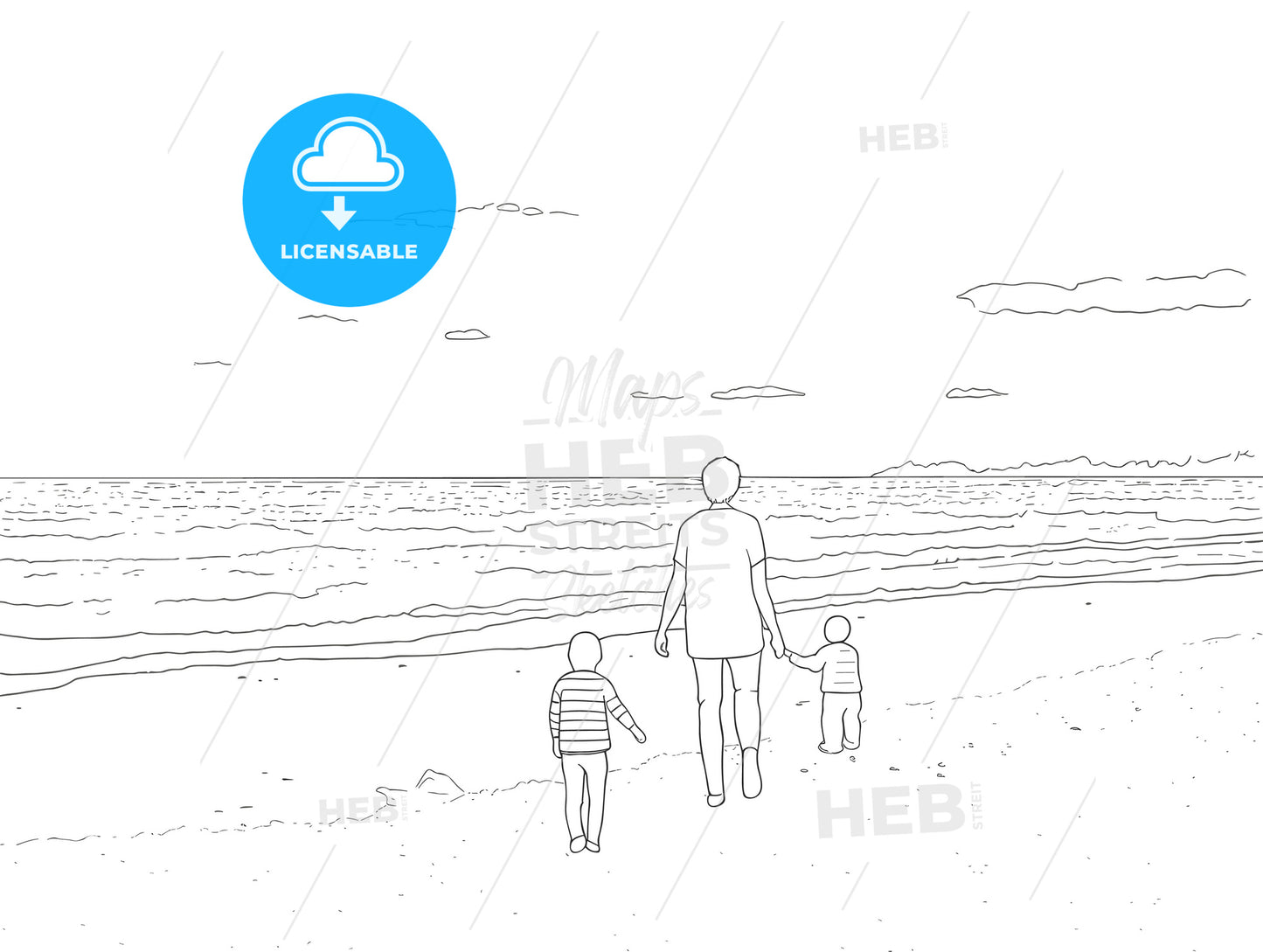 Family on vacation walking on a beach