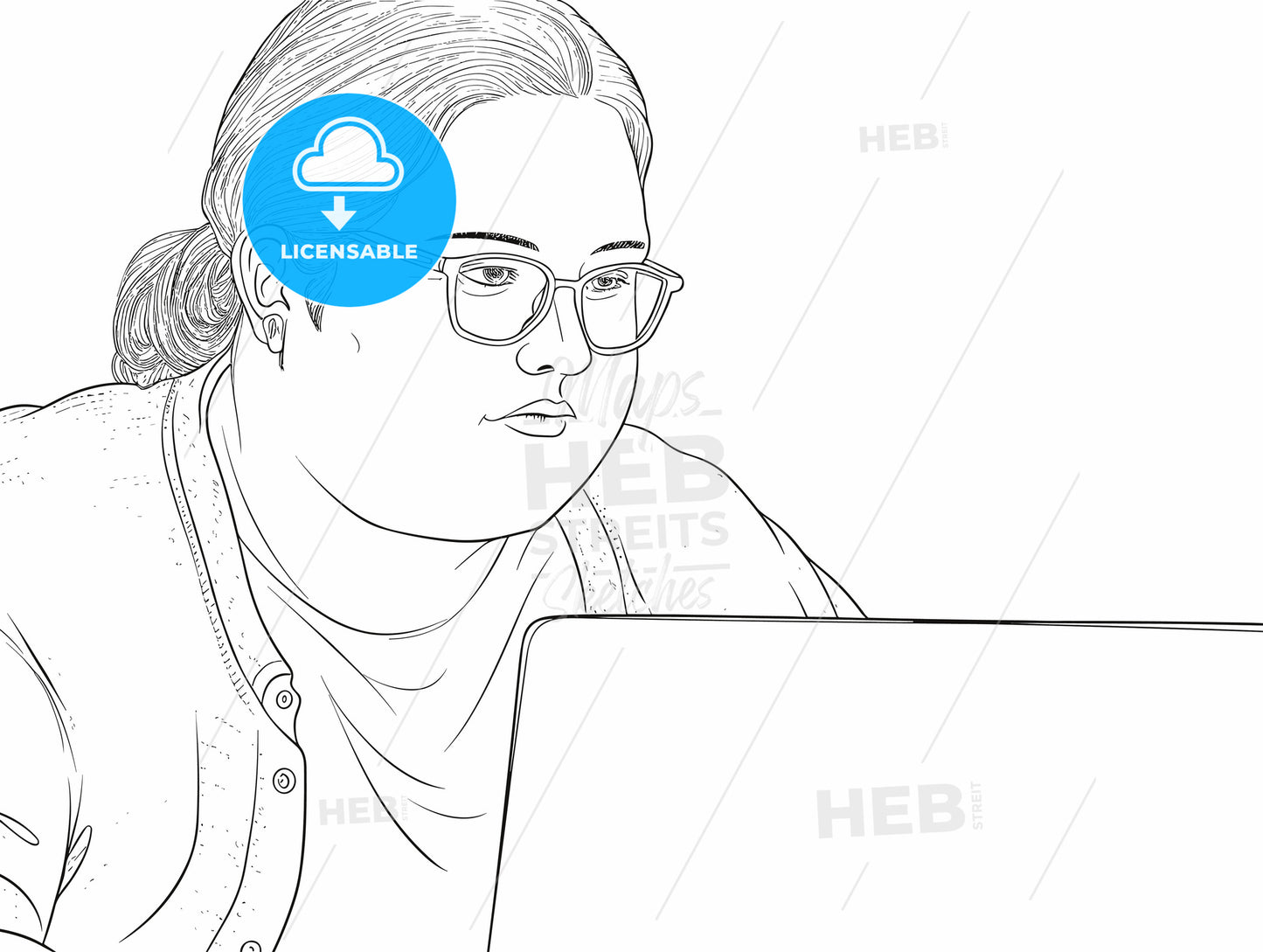 Female student partially smiling while looking at laptop