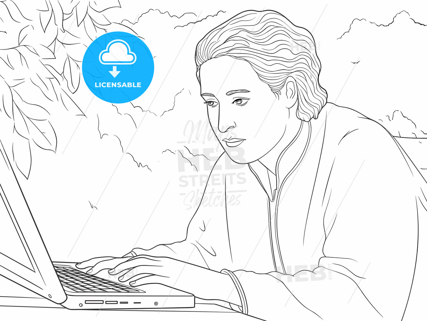 Female student partially smiling while looking at laptop