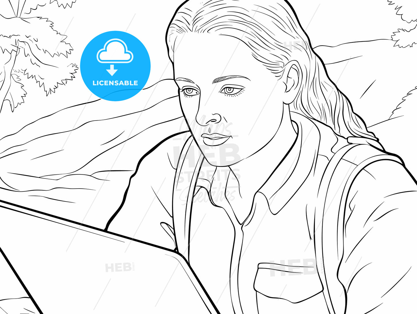 Female student partially smiling while looking at laptop