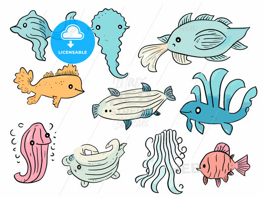 Funny cut baby sea creatures in pastel color.