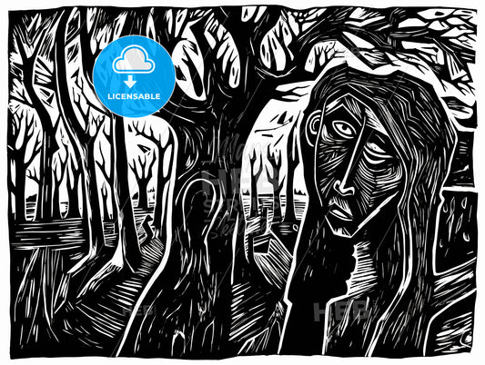 Jude expressionist woodcut.