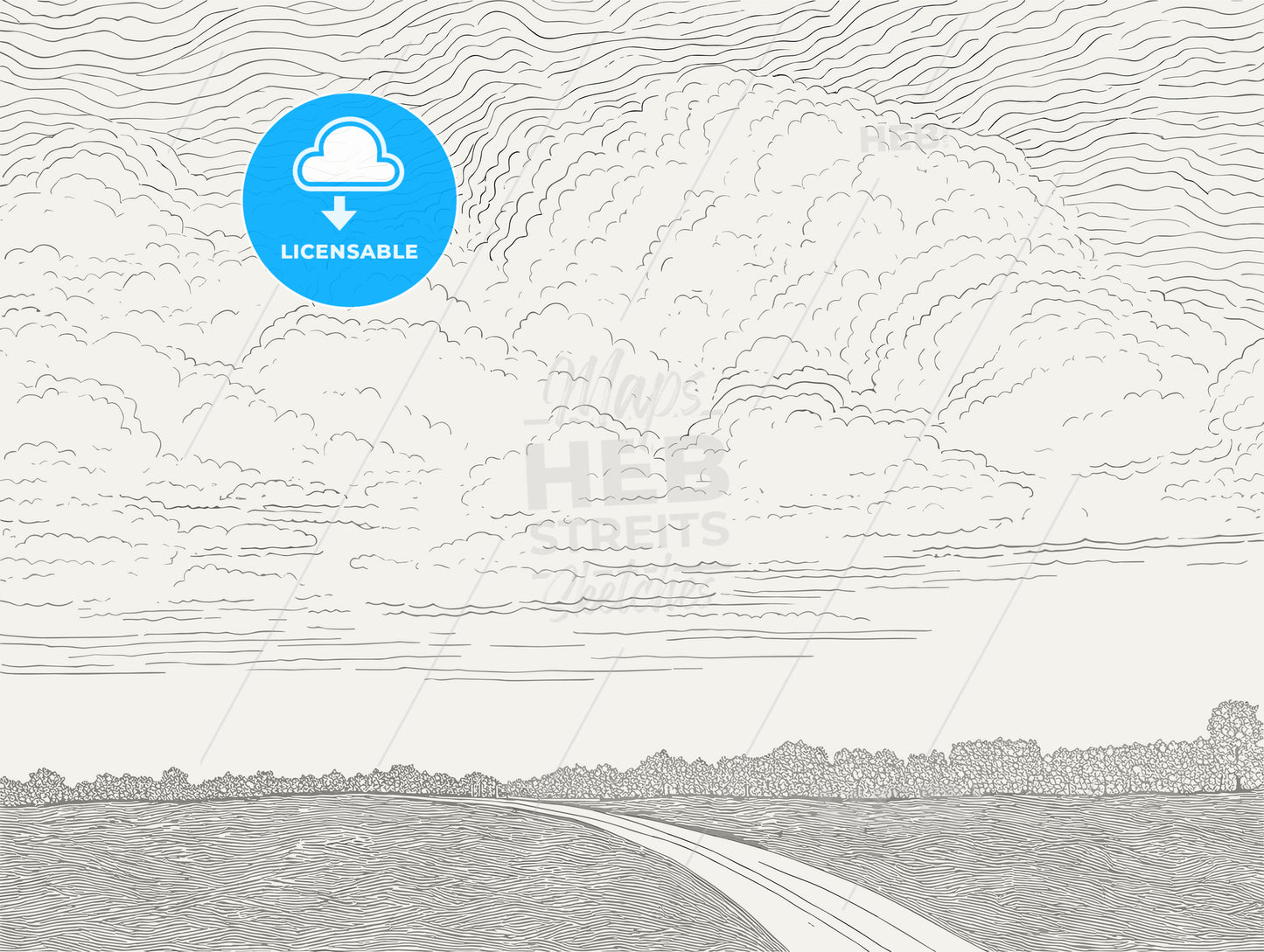 Landscape road clouds and the blue sky