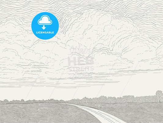 Landscape road clouds and the blue sky