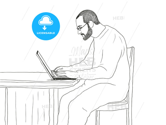 Man in living room using laptop