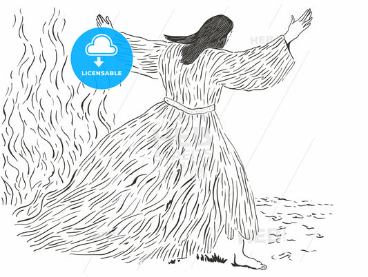 pagan woman dancing and casting a spell.