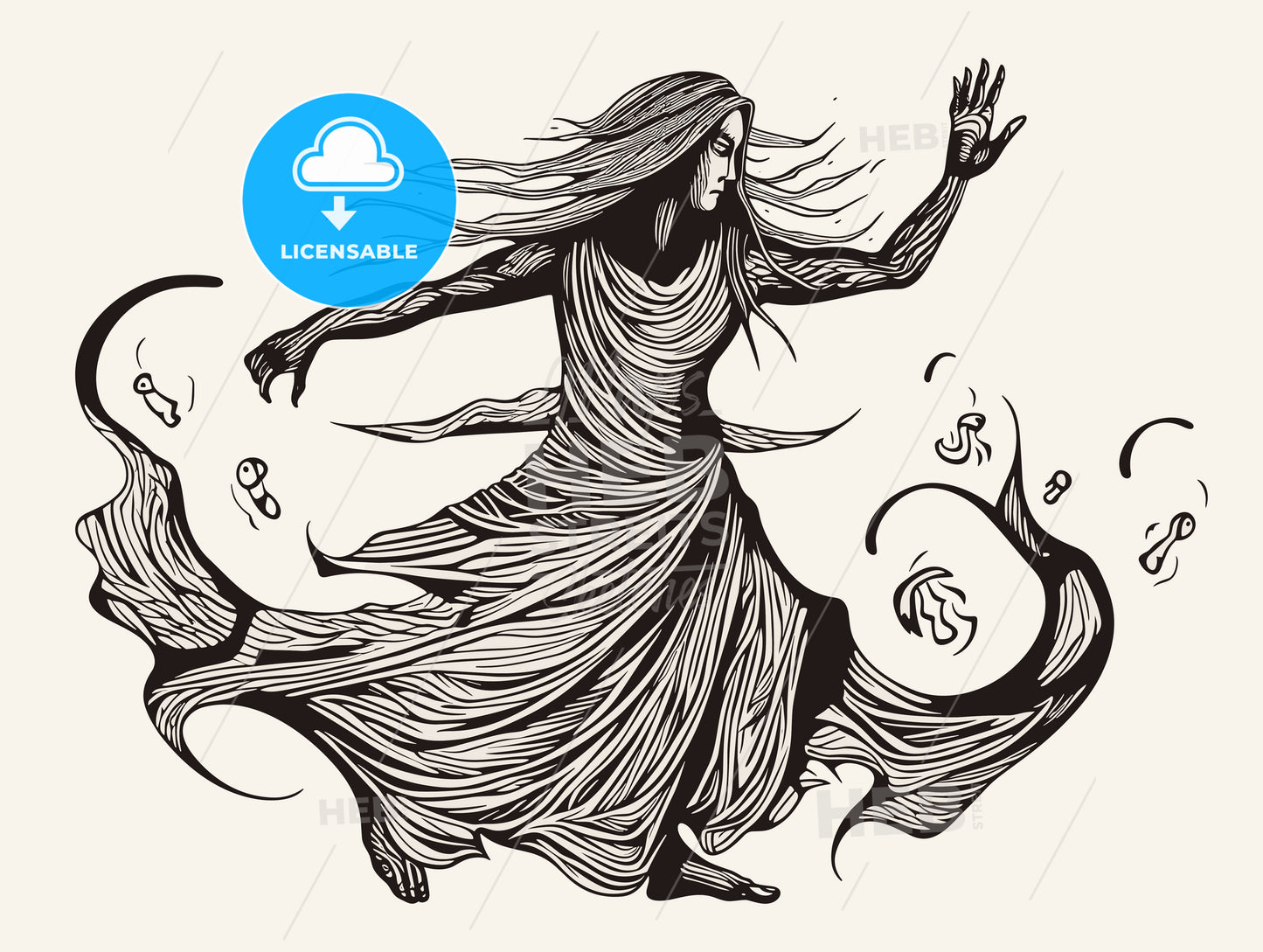 pagan woman dancing and casting a spell.