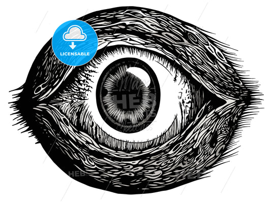 Pen and ink illustration of an eyeball man.